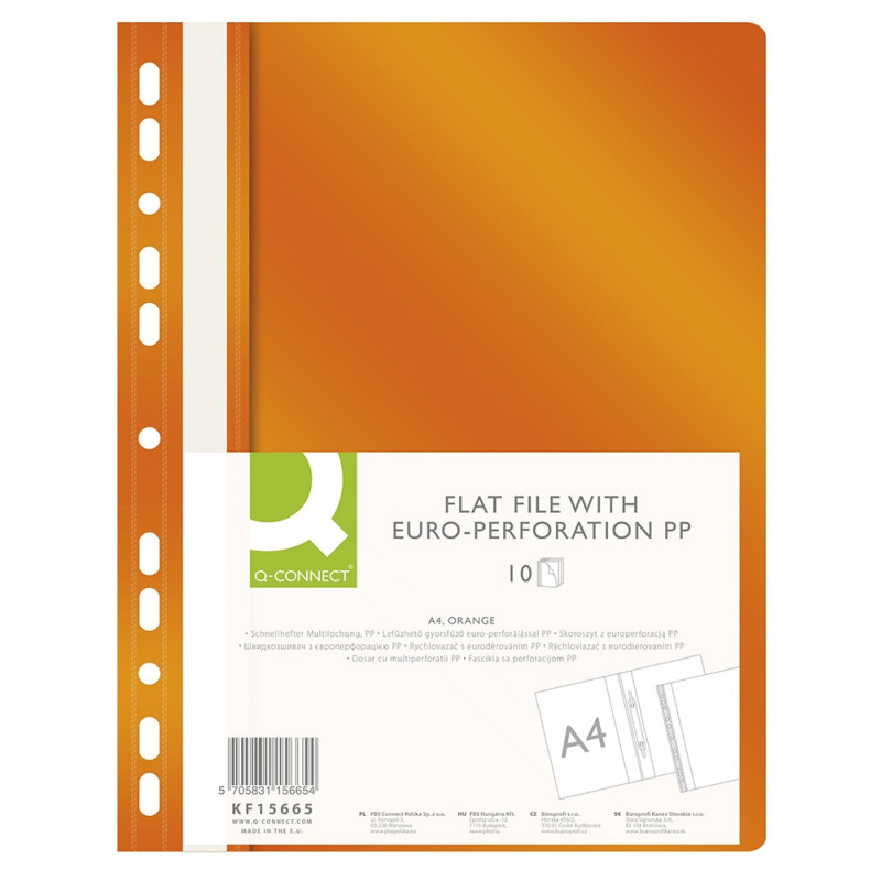 Skoroszyt Q-CONNECT, PP, A4, standard, 120/170mikr., wpinany, pomarańczowy