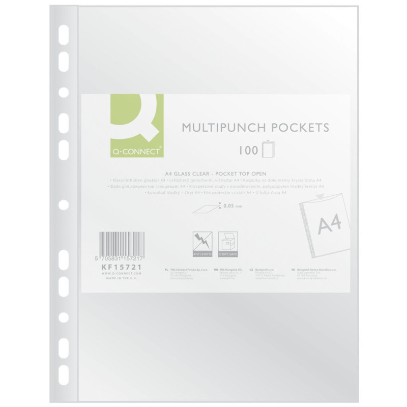 Koszulki na dokumenty Q-CONNECT, PP, A4, krystal, 50mikr., 100szt.