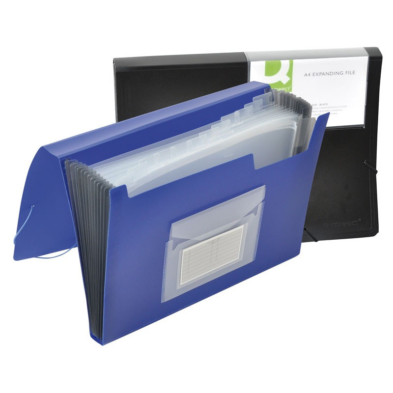 Teczka harm. z gumką Q-CONNECT, PP, A4, 12-przegr., niebieska