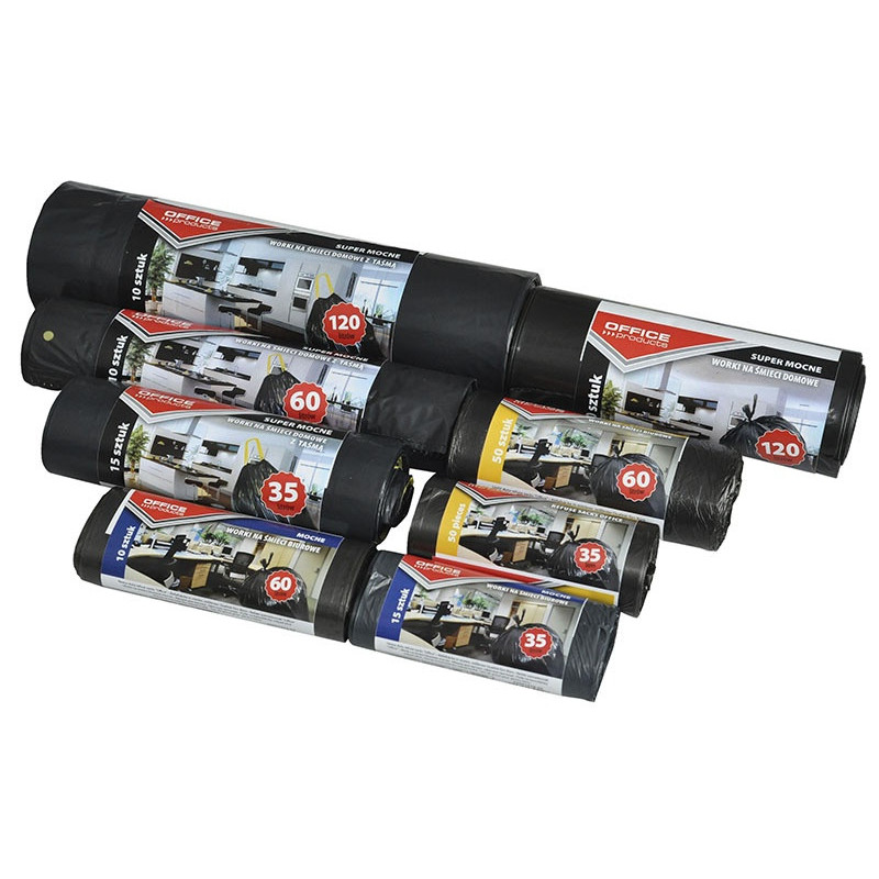 Worki na śmieci domowe OFFICE PRODUCTS, super mocne (LDPE), 160l, 10szt., czarne