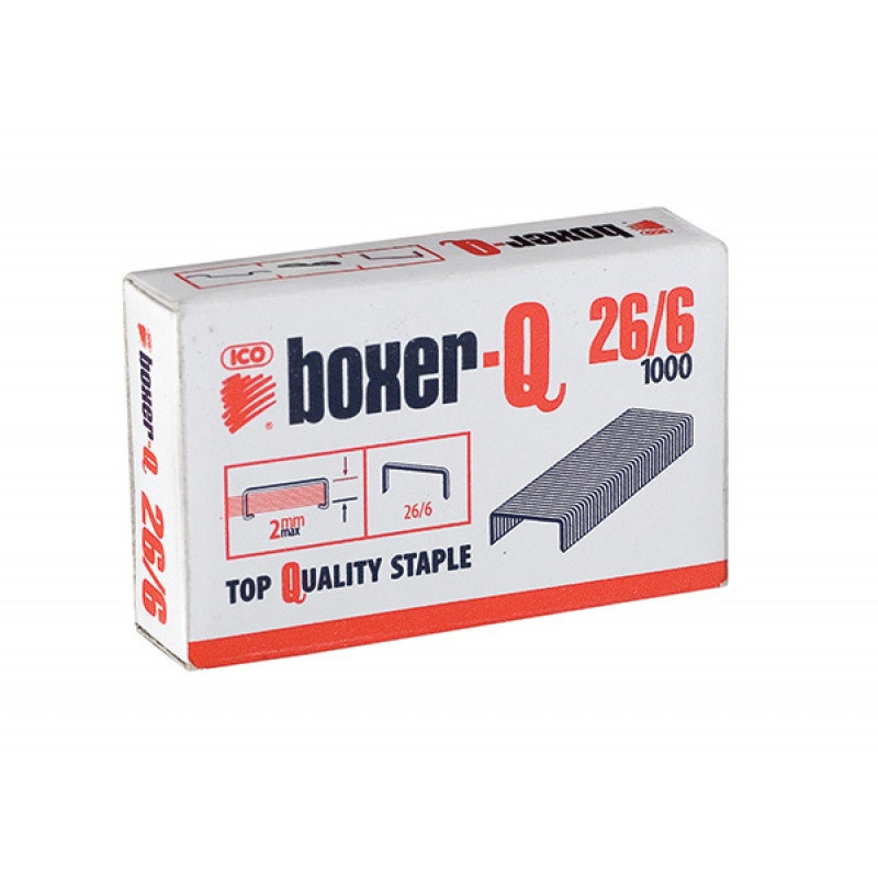 Zszywki ICO Boxer, 26/6, galwanizowane, 1000szt.