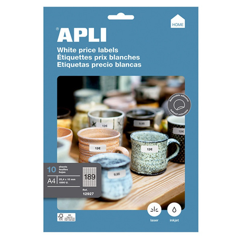 Etykiety uniwersalne APLI, 25,4x10mm, zaokrąglone, białe 10 ark.