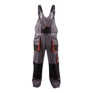 Ogrodniczki ekon. Philip (BE-01-004), bawełna/poliester, rozm. 56, szaro-pomarańczowe