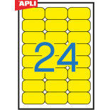 Etykiety kolorowe APLI, 70x37mm, zaokrąglone, żółte, 20 ark.