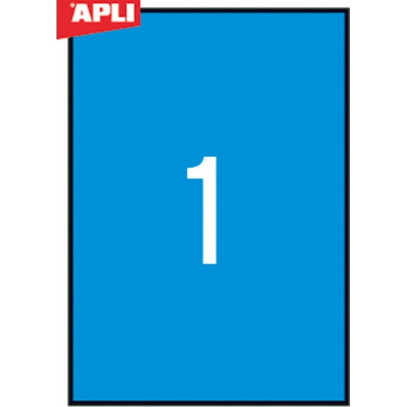 Etykiety kolorowe APLI, 210x297mm, prostokątne, niebieskie, 20 ark.