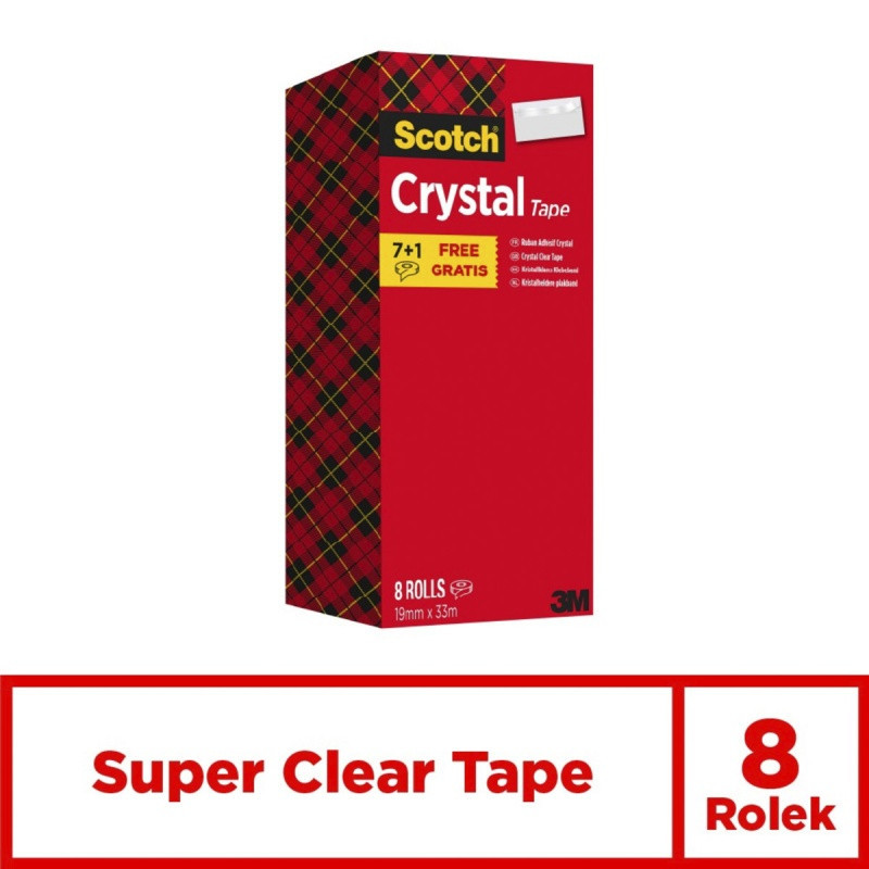 Taśma biurowa SCOTCH® Crystal (6-1933R8), 19mm, 33m, 7szt., 1 rolka GRATIS