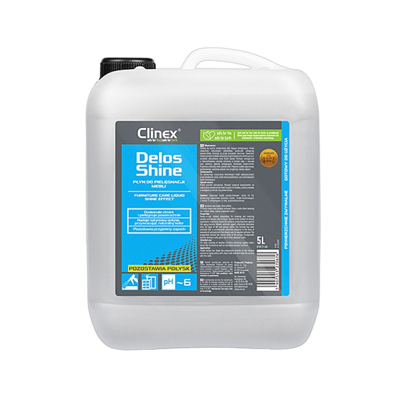 Płyn CLINEX Delos Shine, do mycia i pielęgnacji mebli, pozostawia połysk, 5l