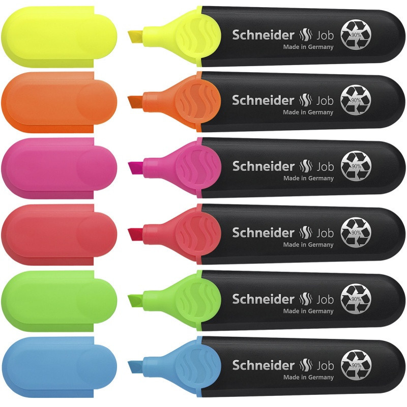 Zestaw zakreślaczy SCHNEIDER Job, 1-5 mm, 6 szt., pudełko z zawieszką, mix kolorów
