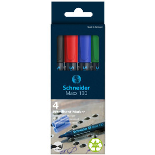 Zestaw markerów uniwersalnych SCHNEIDER Maxx 130, 1-3 mm, 4 szt., pudełko z zawieszką, mix kolorów