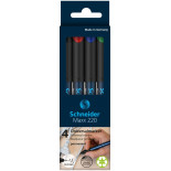 Zestaw foliopisów permanentnych SCHNEIDER Maxx 220, S, 0,4 mm, 4 szt., pudełko z zawieszką, mix kolorów