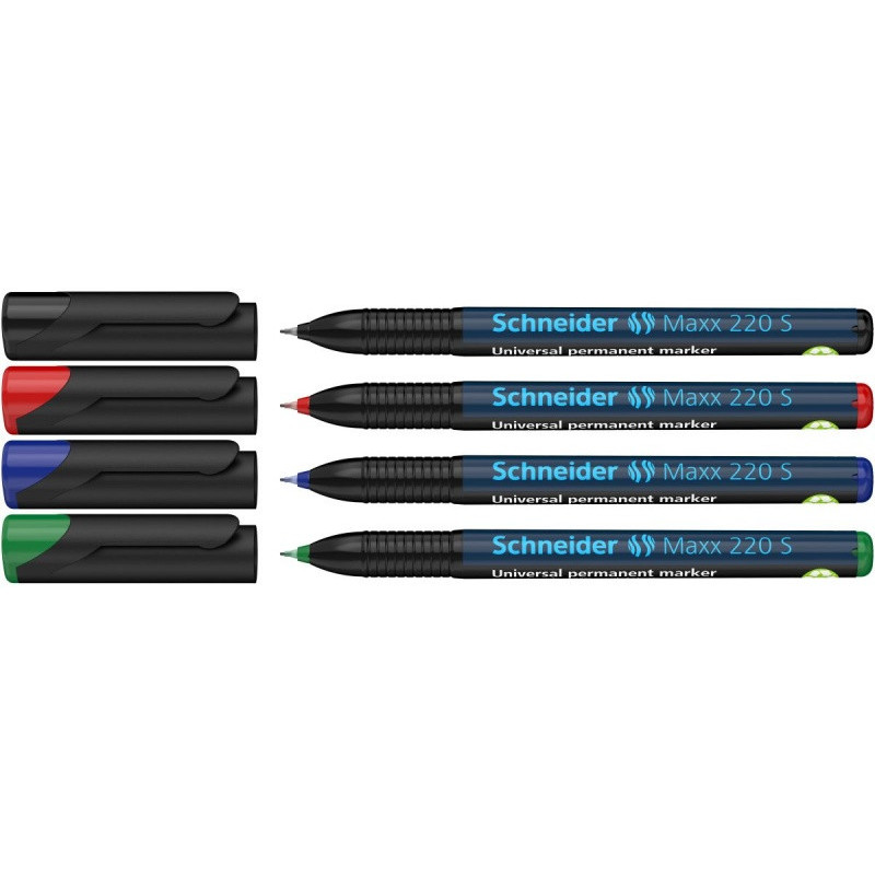Zestaw foliopisów permanentnych SCHNEIDER Maxx 220, S, 0,4 mm, 4 szt., pudełko z zawieszką, mix kolorów