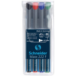 Zestaw foliopisów permanentnych SCHNEIDER Maxx 222, F, 0,7mm, 4 szt., miks kolorów