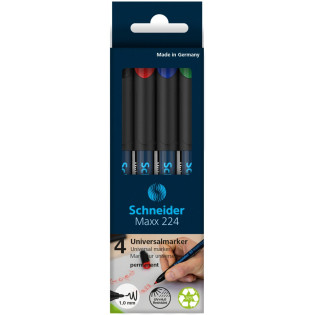 Zestaw foliopisów permanentnych SCHNEIDER Maxx 224, M, 1,0mm, 4 szt., miks kolorów
