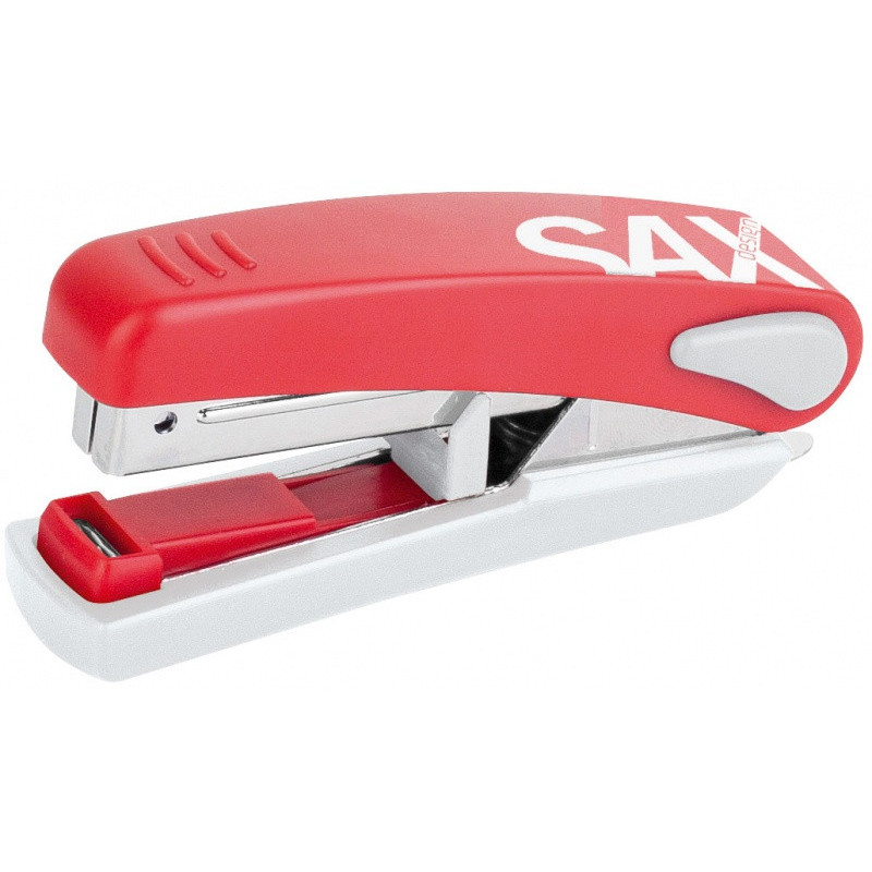 Zszywacz SAXDesign 519, zszywa do 20 kartek, na płasko, zintegrowany rozszywacz, czerwony
