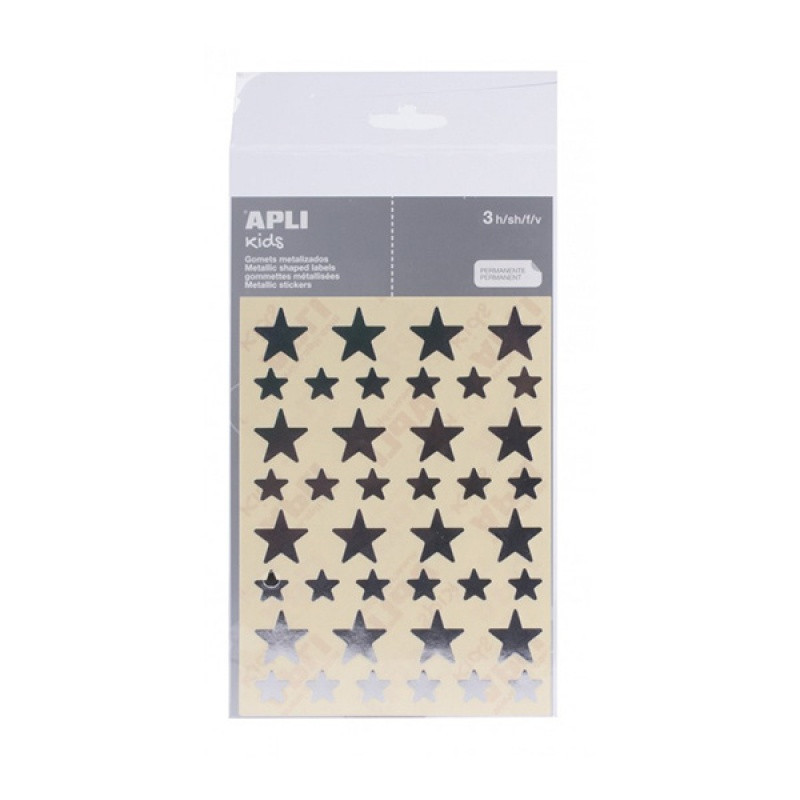 Naklejki APLI, gwiazdki, 120 szt., zawieszka, srebrne