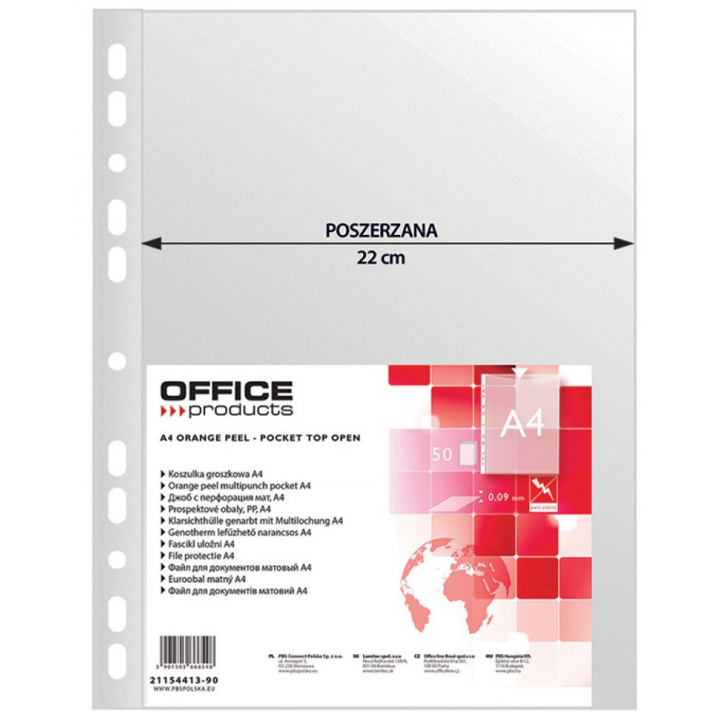 Koszulki na dokumenty OFFICE PRODUCTS, poszerzane, PP, A4, groszkowe, 90mikr., 50szt.