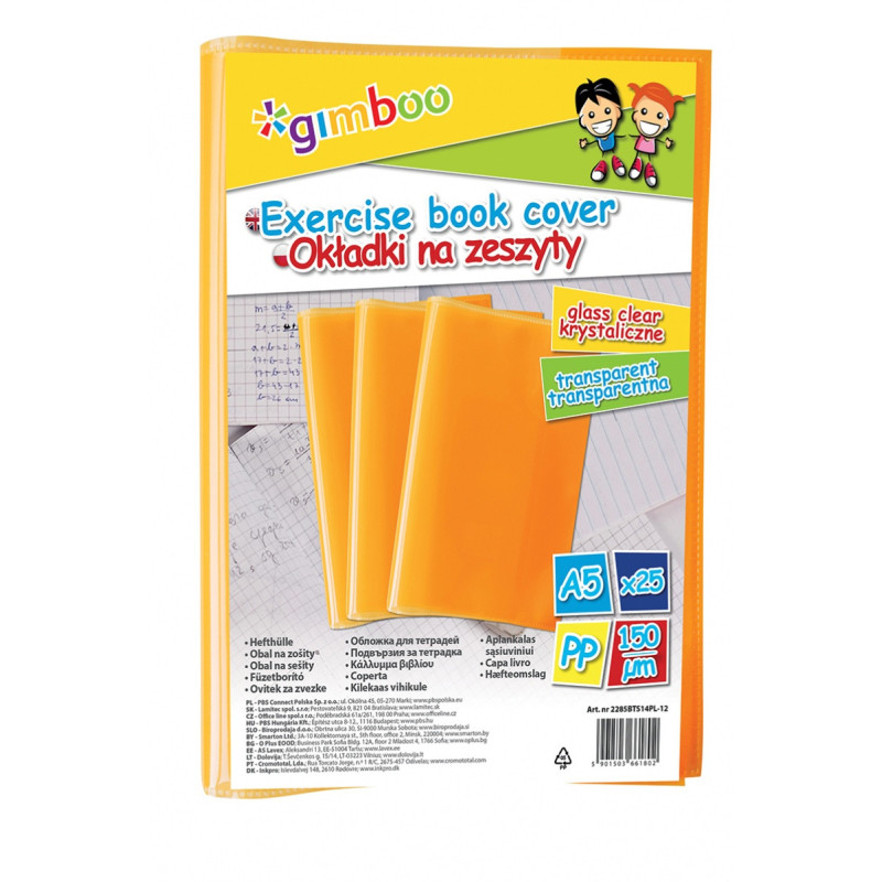 Okładka na zeszyt GIMBOO, krystaliczna, A5, 150mikr., pomarańczowa