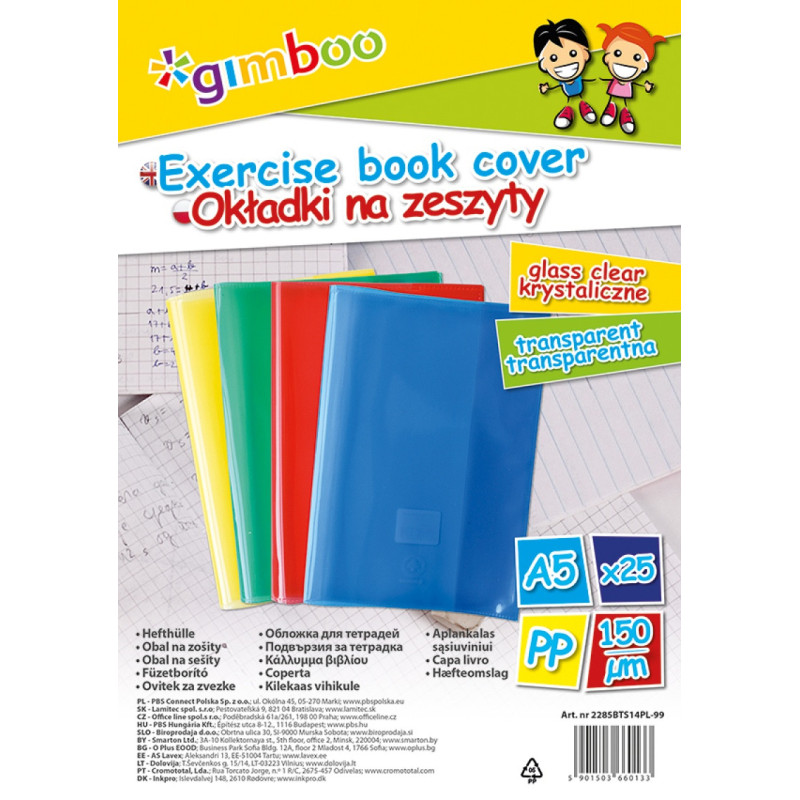 Okładka na zeszyt GIMBOO, krystaliczna, A5, 150mikr., mix kolorów