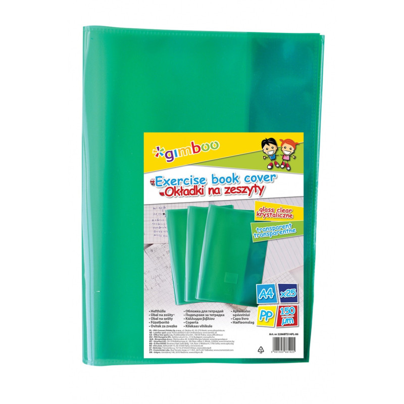 Okładka na zeszyt GIMBOO, krystaliczna, A4, 150mikr., zielona