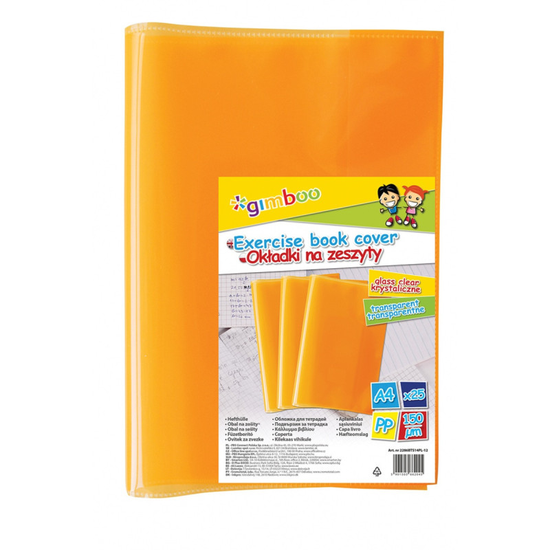 Okładka na zeszyt GIMBOO, krystaliczna, A4, 150mikr., pomarańczowa