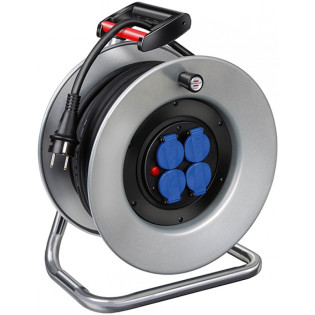 Przedłużacz bębnowy BRENNENSTUHL Garant Stal 240", H05RRF3G1. 5, 4 gniazdka, 25m, srebrnoczarny