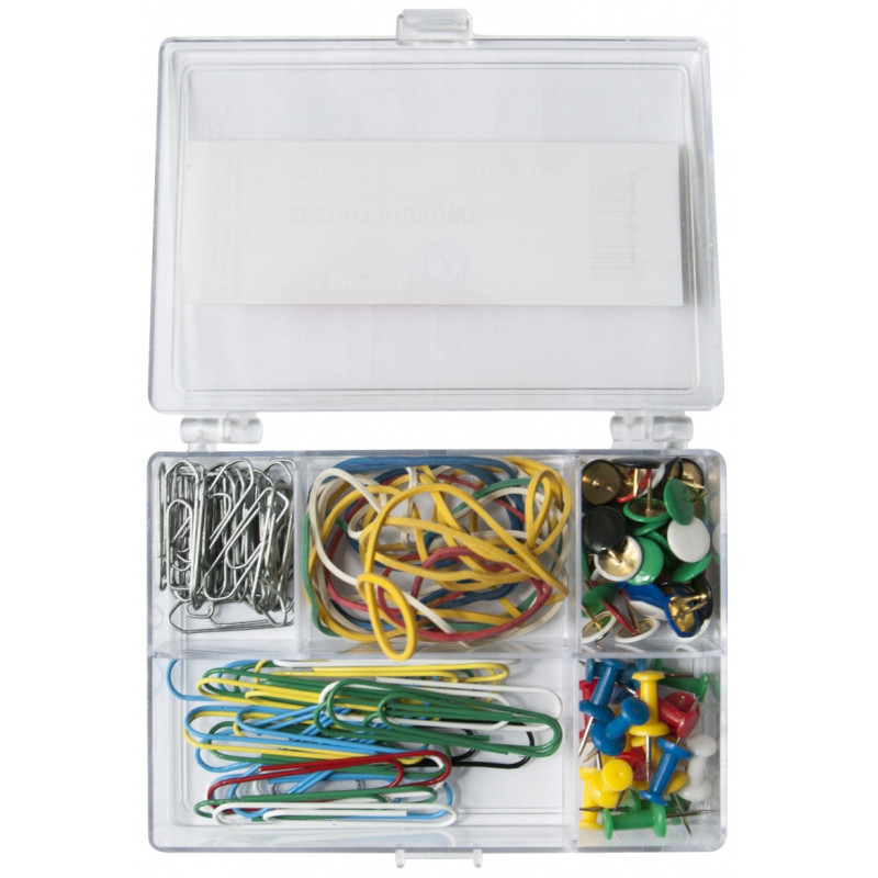 Zestaw biurowy (pinezki, gumki i spinacze) OFFICE PRODUCTS, mix 110szt.