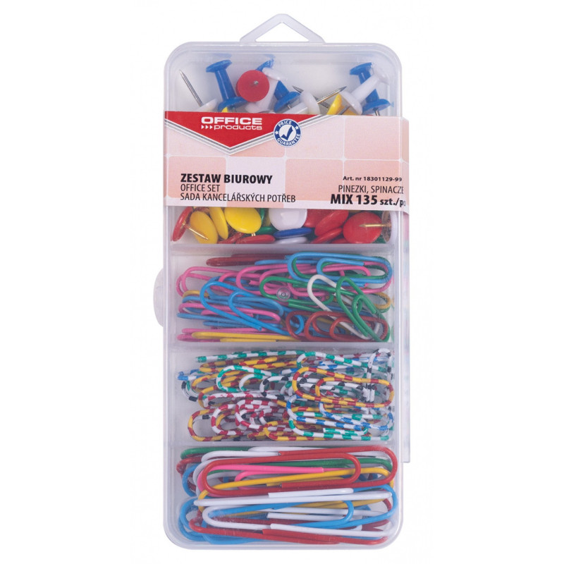Zestaw biurowy (pinezki i spinacze) OFFICE PRODUCTS, mix 135szt.