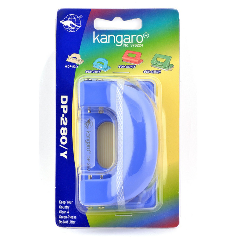 Dziurkacz KANGARO DP-280Y, dziurkuje do 11 kartek, blister, błękitny