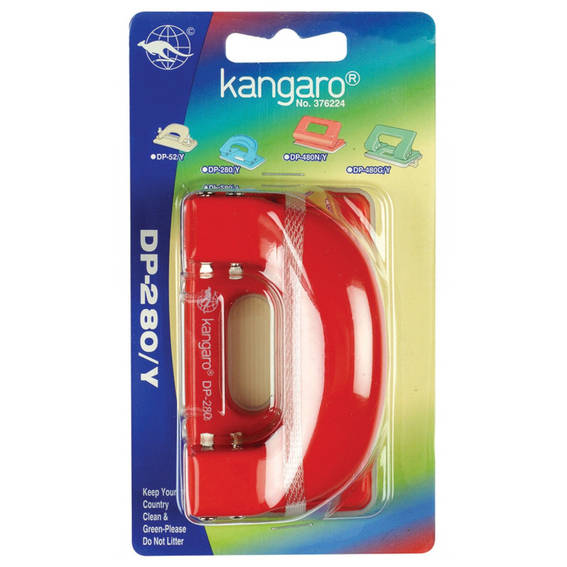 Dziurkacz KANGARO DP-280Y, dziurkuje do 11 kartek, blister, czerwony