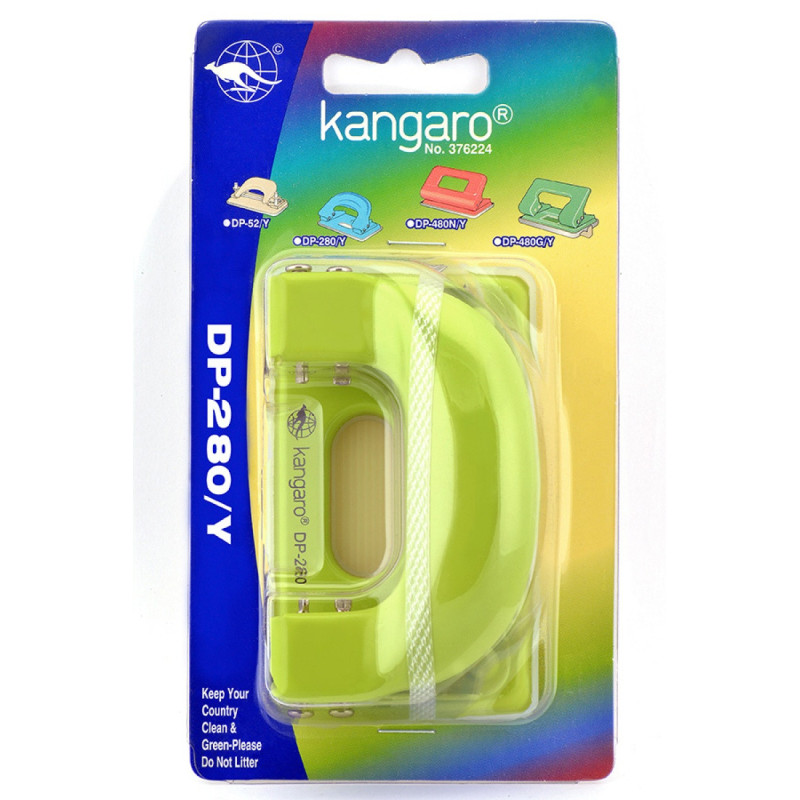 Dziurkacz KANGARO DP-280Y, dziurkuje do 11 kartek, blister, zielony