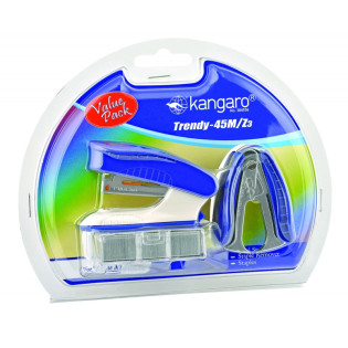 Zszywacz KANGARO Trendy-45M/Z3 + zszywki i rozszywacz, zszywa do 15 kartek, blister, niebieski