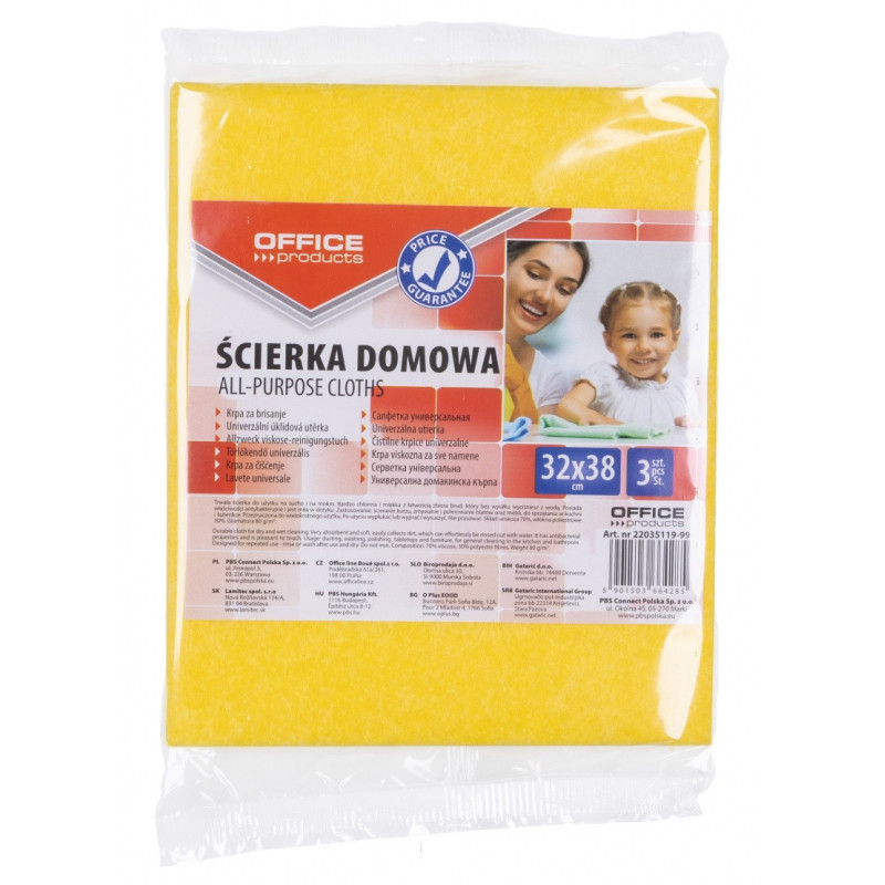 Ścierka domowa OFFICE PRODUCTS, wiskoza 70%, gr. 80g/mkg, 32x38cm, 3szt., mix kolorów