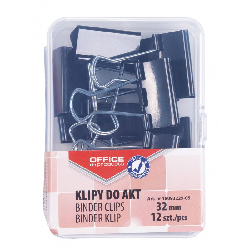 Klipy do dokumentów OFFICE PRODUCTS, 32mm, 12szt., w pudełku, czarne