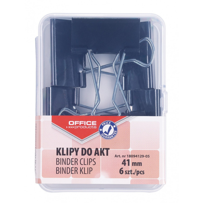 Klipy do dokumentów OFFICE PRODUCTS, 41mm, 6szt., w pudełku, czarne