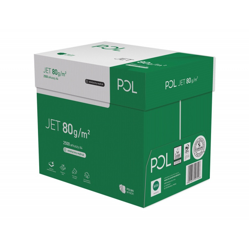 Papier ksero POL JET, A4, klasa A, 166CIE, 80gsm, 500ark.
