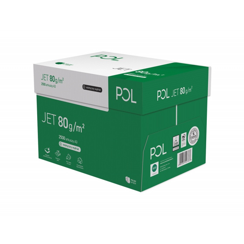 Papier ksero POL JET, A3, klasa A, 166CIE, 80gsm, 500ark.