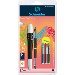 Pióro kulkowe SCHNEIDER Breeze NEON, M, białe/czarne + 5 x kartridż, blister