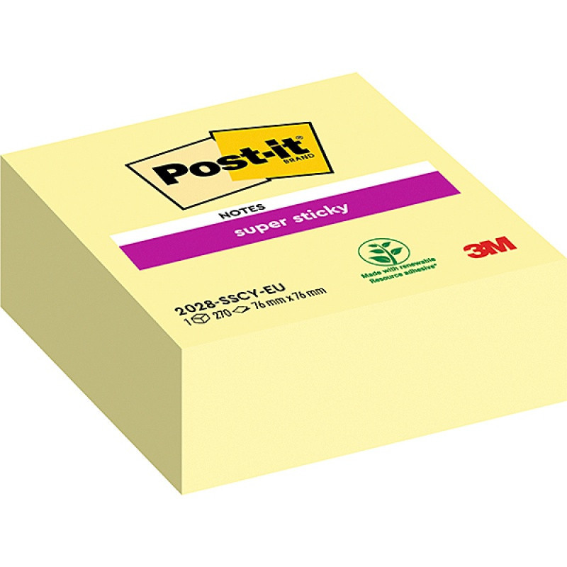 Kostka samoprzylepna POST-IT® Super Sticky (2028-SSCY), 76x76mm, 270 kart., żółta