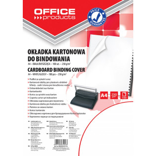 Okładki do bindowania OFFICE PRODUCTS, karton, A4, 250gsm, błyszczące, 100szt., białe
