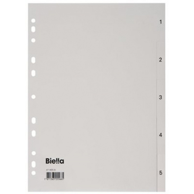 Przekładki PP, A4, 1-5 kart., szare