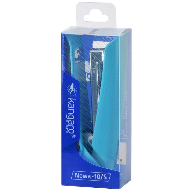 Zszywacz KANGARO Nowa-10/S, zszywa do 15 kartek, plastikowy, w pudełku PP, turkusowy