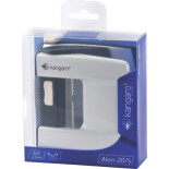 Dziurkacz KANGARO Aion-20/S, dziurkuje do 20 kartek, metalowy, w pudełku PP, metaliczny biały