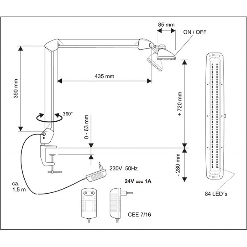 Lampka LED na biurko MAULwork, 21W, ze ściemniaczem, mocowana zaciskiem, biała
