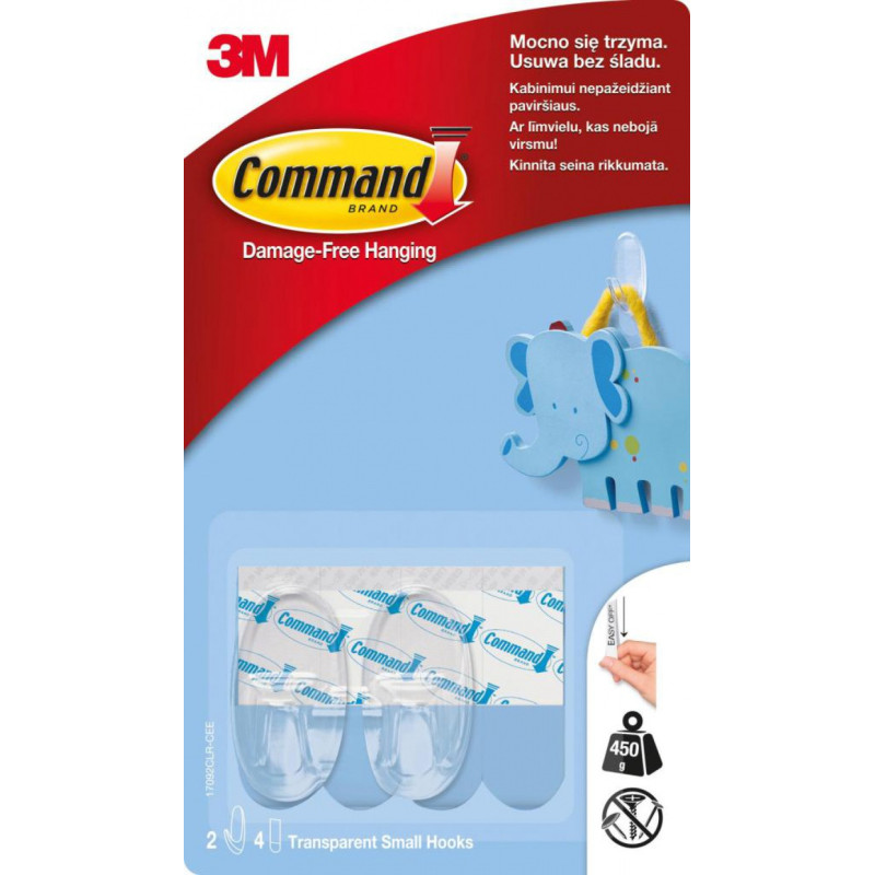 Haki wielokrotnego użytku COMMAND™ (17092CLR PL), małe, 2 szt., transparentne