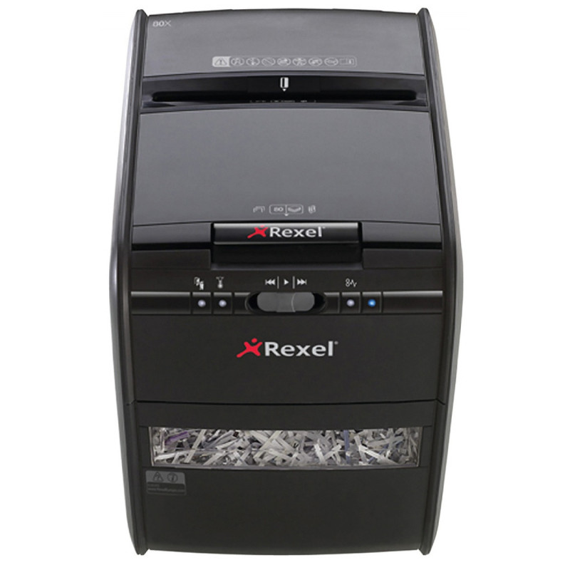 Niszczarka automatyczna REXEL Auto+ 80X, konfetti, P-3, 80 kart., 20l, karty kredytowe, czarna