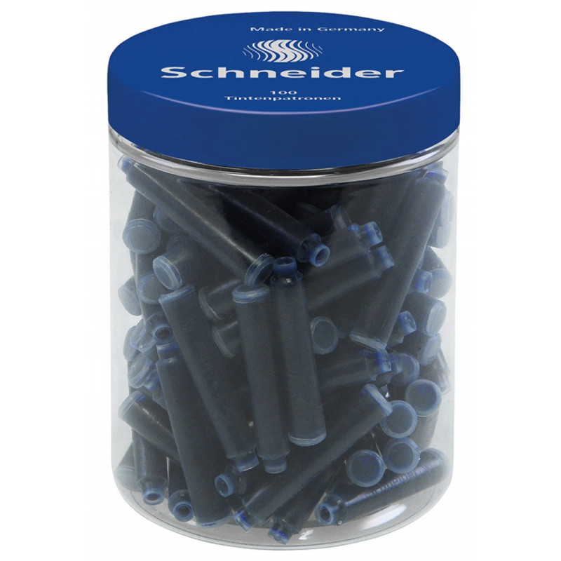 Naboje do piór SCHNEIDER, plastikowy słoik, 100 szt., niebieski