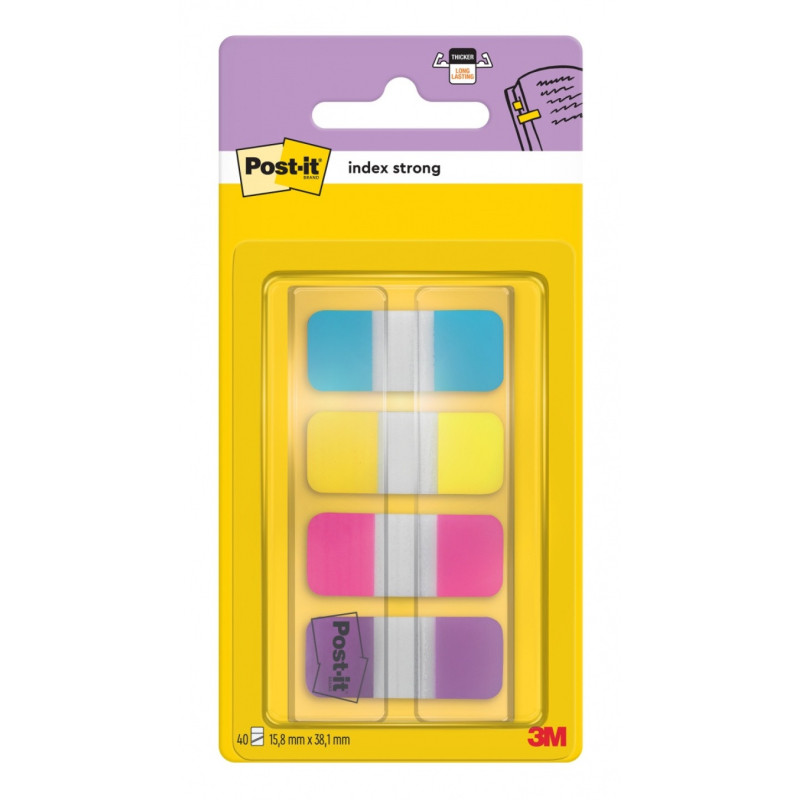 Zakładki indeksujące POST-IT® do archiwizacji (676-AYPV), PP, silne, 15,8x38,1mm, 4x10 szt., mix kolorów