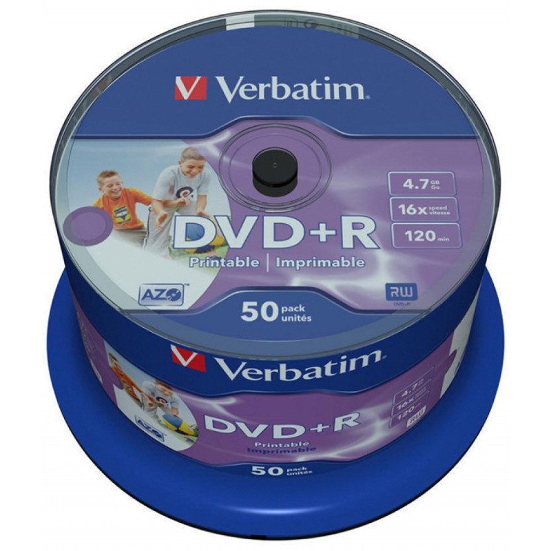 Płyta DVD+R VERBATIM AZO, 4,7GB, prędkość 16x, cake, 50szt., do nadruku