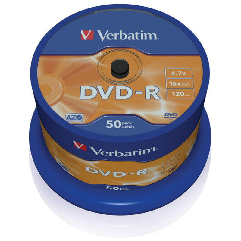 Płyta DVD-R VERBATIM AZO, 4,7GB, prędkość 16x, cake, 50szt., srebrny mat