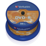 Płyta DVD-R VERBATIM AZO, 4,7GB, prędkość 16x, cake, 50szt., srebrny mat